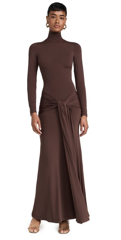BARDOT Alix Maxi Tie Front Dress Chocolate