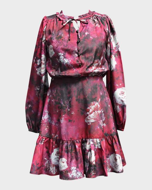 Girl's Long-Sleeve Floral-Print Dress, Size 7-14