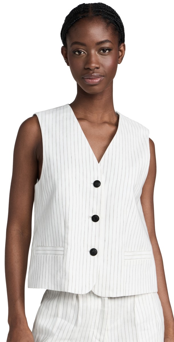 rag & bone Erin Linen Vest Whtstripe