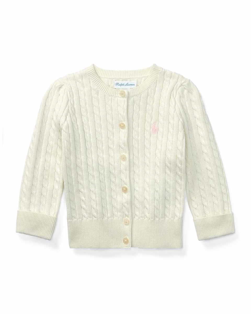 Cable Knit Cotton Cardigan, Size 3M-12M