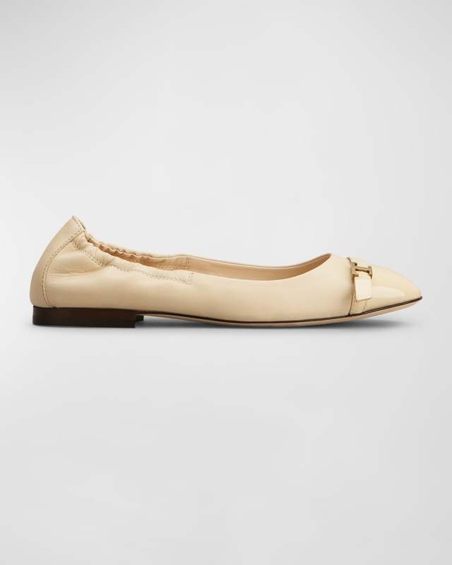 Mixed Leather T Medallion Ballerina Flats