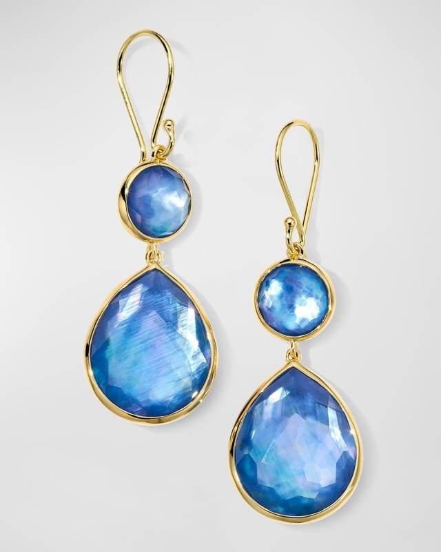 18K Rock Candy Snowman Teardrop Earrings in Rock Crystal, Mother-of-Pearl and Lapis Triplet