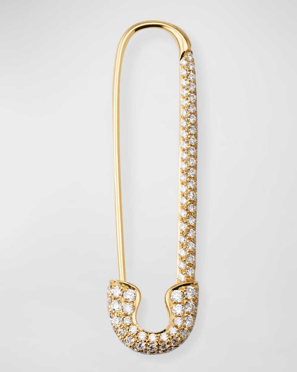 18K Yellow Gold Extra Large Diamond Safety Pin Earring, Single (Right)