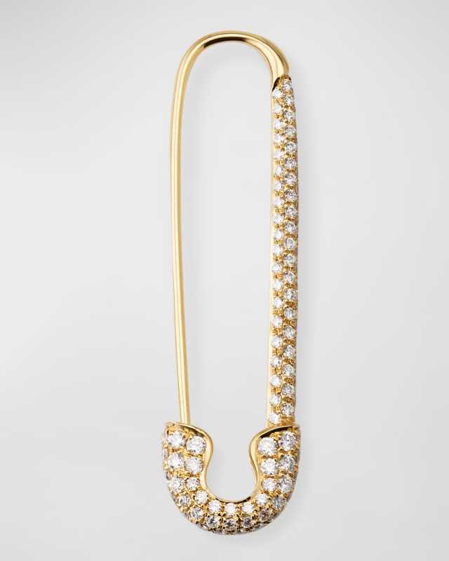 18K Yellow Gold Extra Large Diamond Safety Pin Earring, Single (Right)
