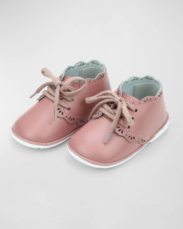 Girl's Bella Leather Scalloped Booties,