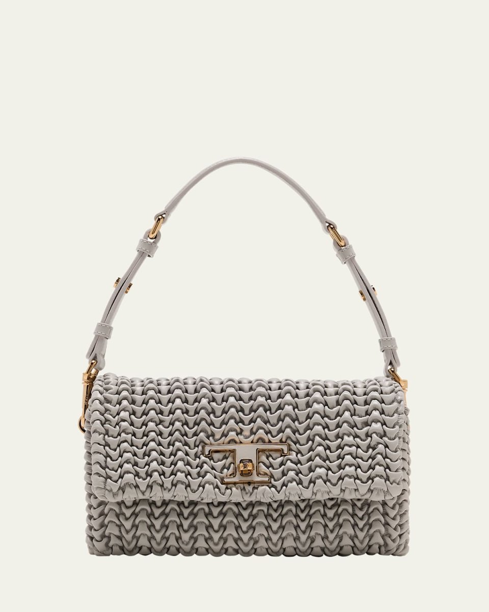 Flap Plisse Leather Shoulder Bag