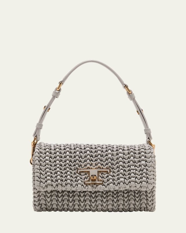 Flap Plisse Leather Shoulder Bag