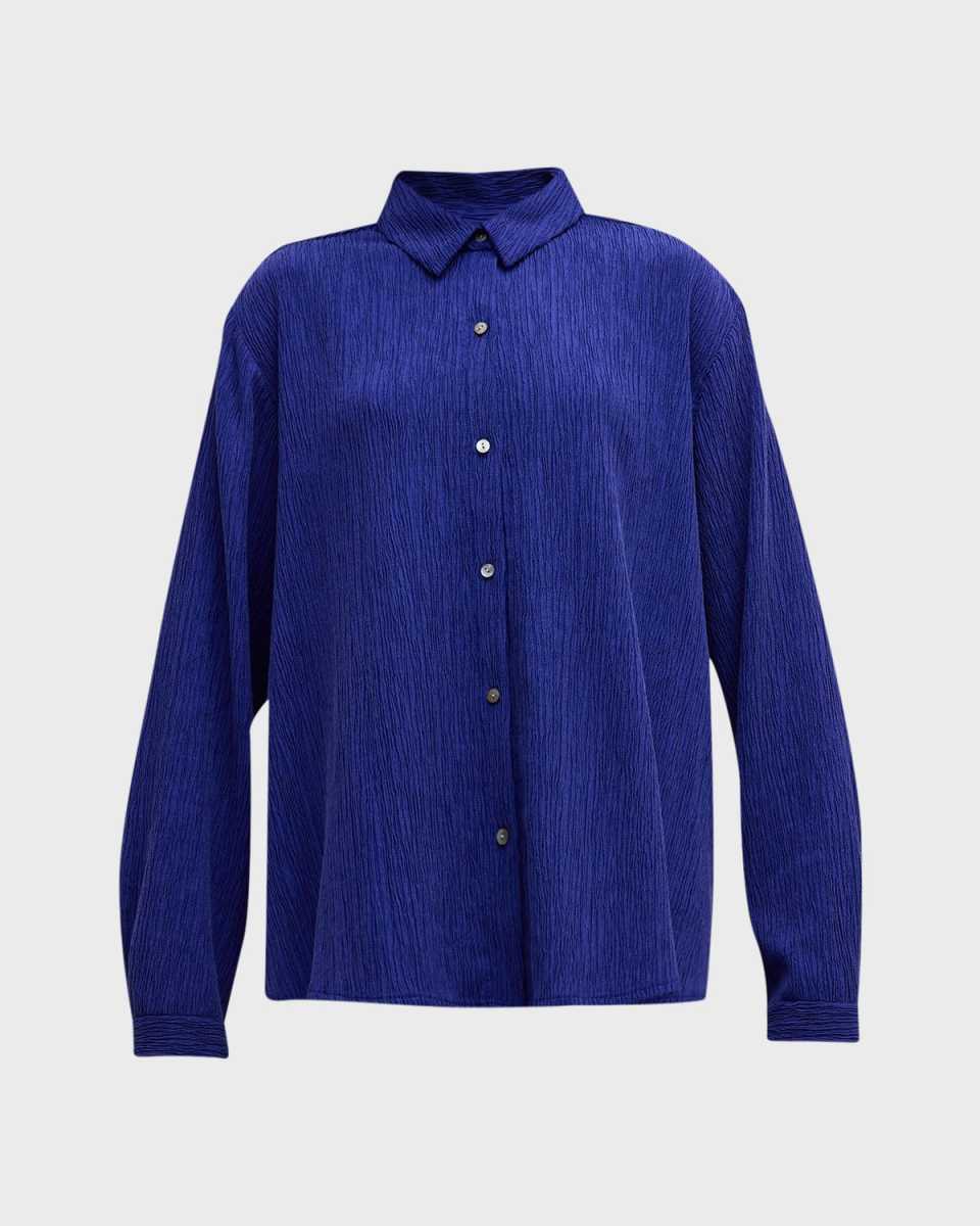 Crinkled Point-Collar Button-Down Shirt