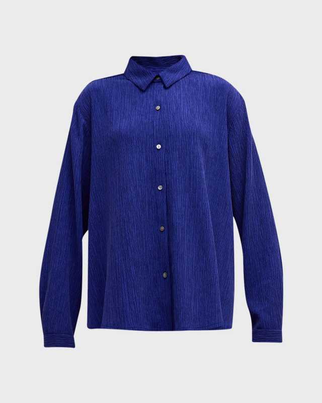 Crinkled Point-Collar Button-Down Shirt