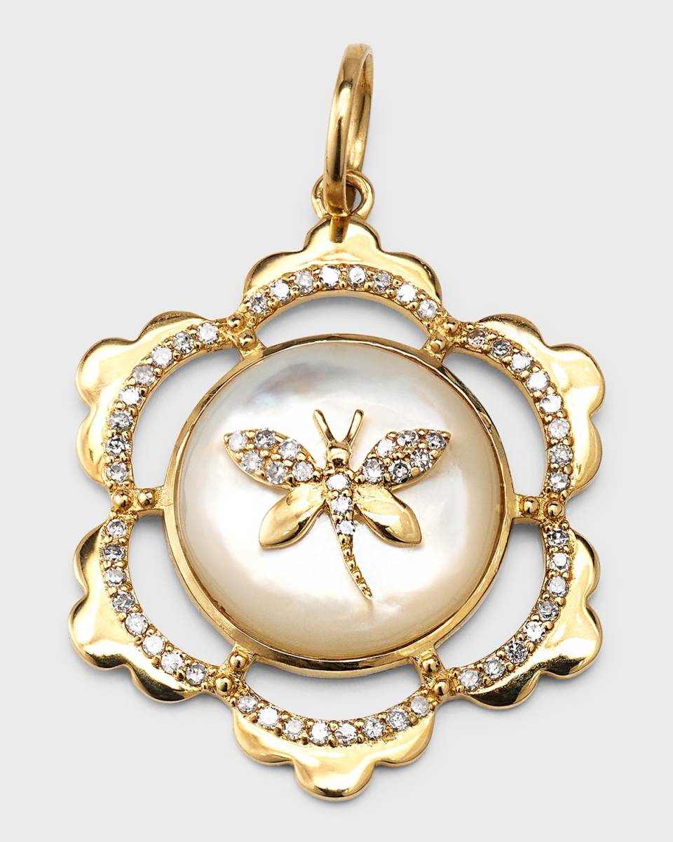 Pixie Mother-Of-Pearl Dragonfly Diamond 14K Gold Pendant