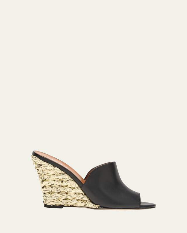 Deia Leather Wedge Slide Espadrilles