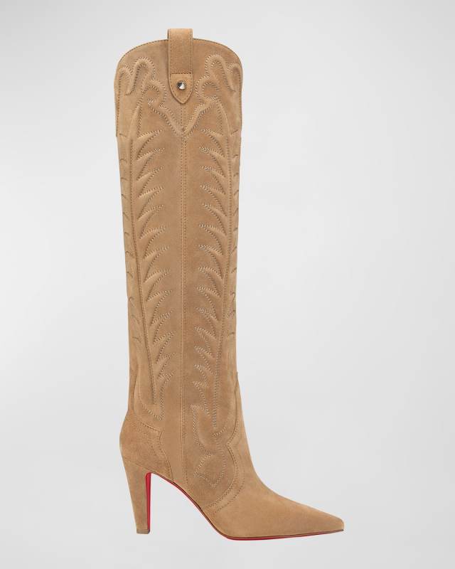 Stitched Suede Red Sole Western Boots