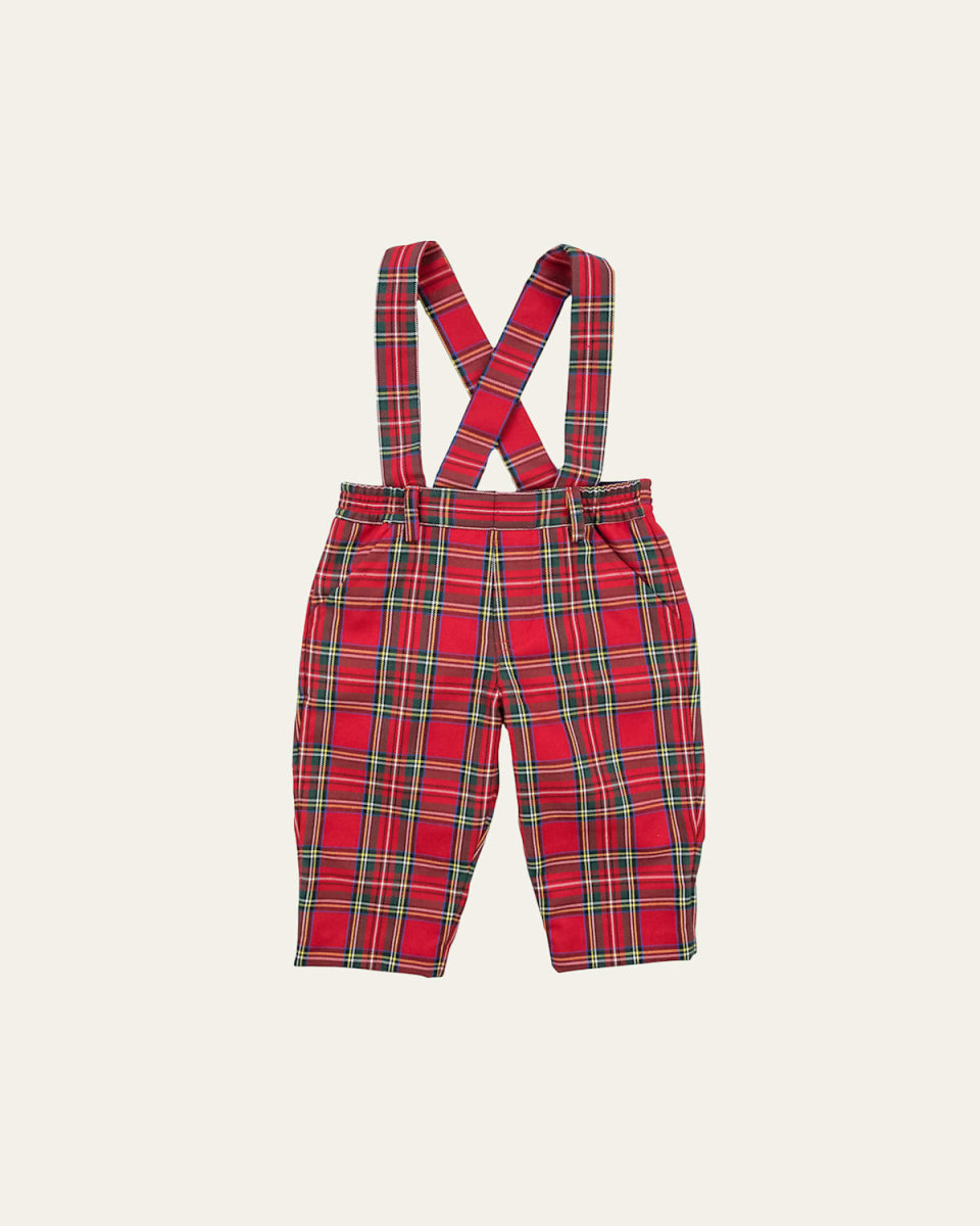 Boy's Tartan Plaid-Print Suspender Pants, Size 4T-3
