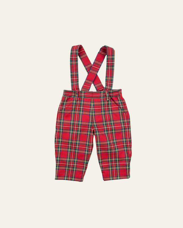 Boy's Tartan Plaid-Print Suspender Pants, Size 4T-3