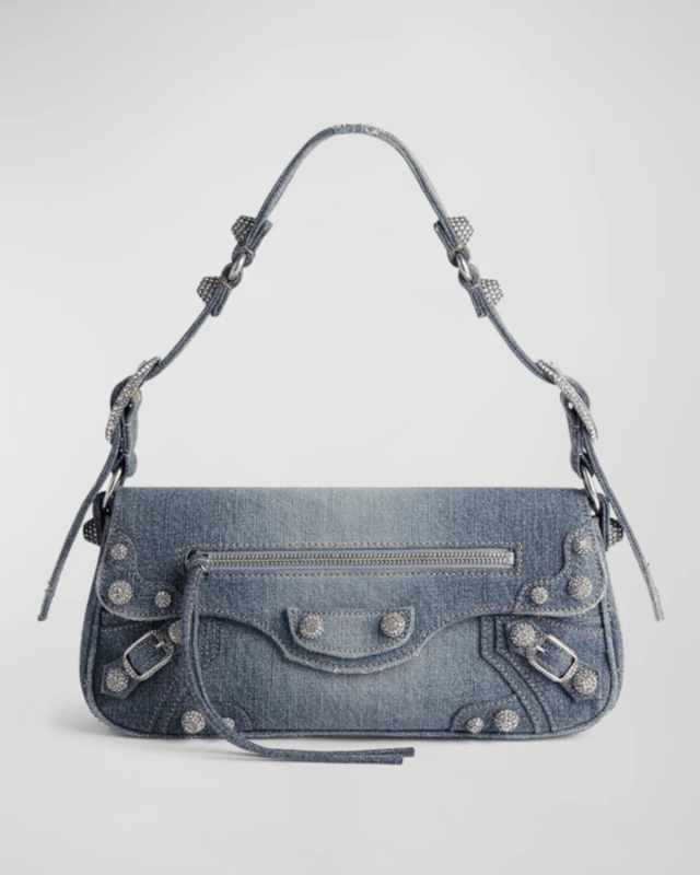 Le Cagole Small Denim Sling Bag with Rhinestones