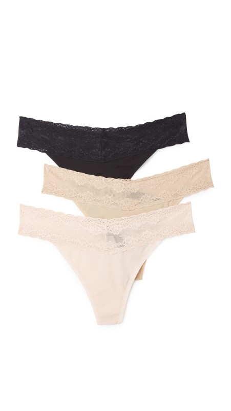 Natori Bliss Perfection Thong 3 Pack Cameo Rose/Black/Caf