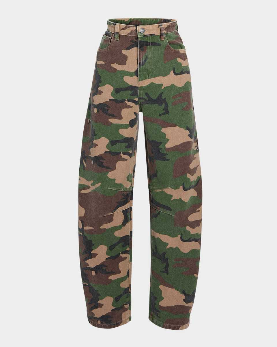Marbel Camo Mid Rise Barrel-Leg Jeans