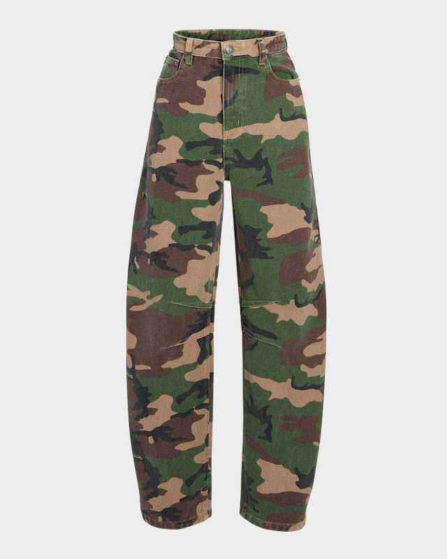 Marbel Camo Mid Rise Barrel-Leg Jeans