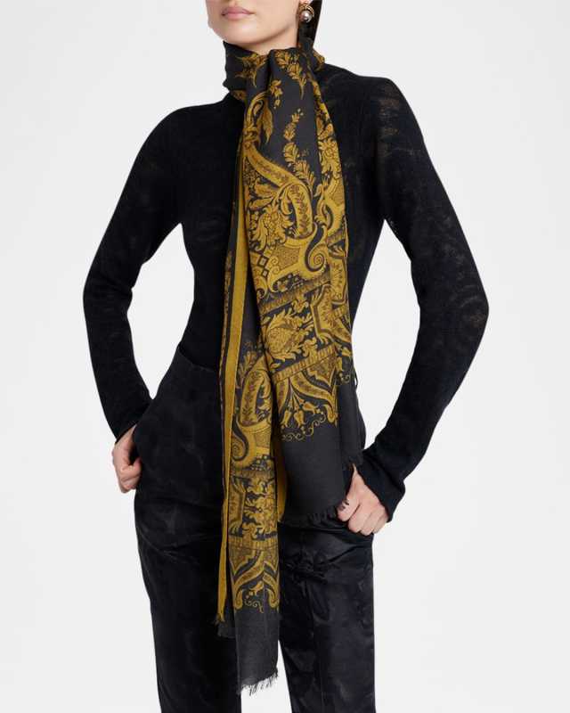 Floral Paisley Cashmere-Blend Scarf