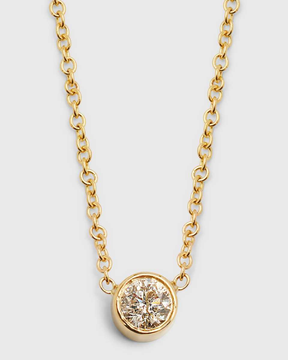 14k Gold Large Bezel Diamond 0.25ct Necklace