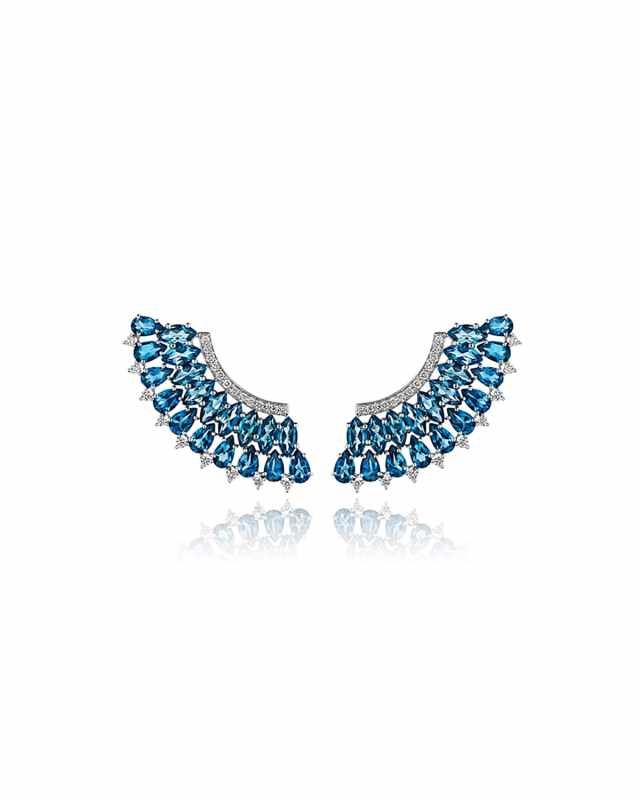 Mirage 18k White Gold Blue Topaz and Diamond Pave Earrings