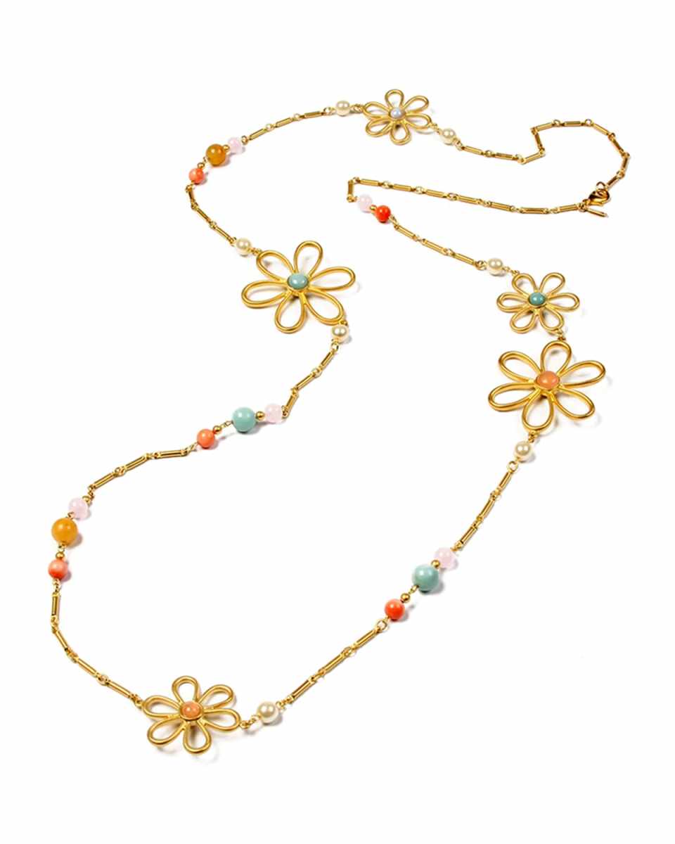 Hippie Flower & Bead Long Necklace