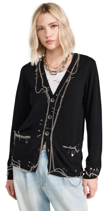 R13 Chain Embellished Cardigan Black