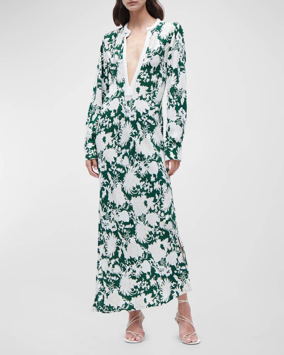 Rosalind Floral Maxi Dress with Embroidered Neckline