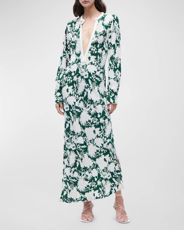 Rosalind Floral Maxi Dress with Embroidered Neckline