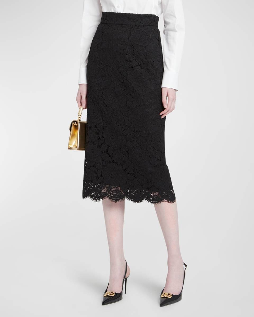 Lace Scalloped-Hem Midi Skirt