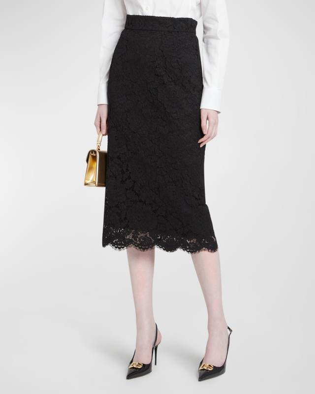 Lace Scalloped-Hem Midi Skirt