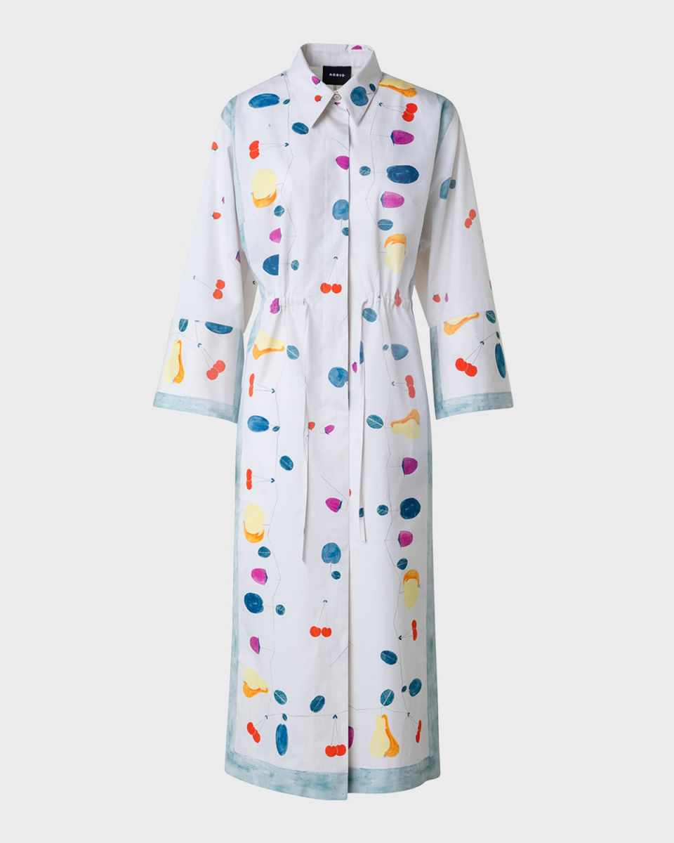 Fruits Printed Cotton Poplin Midi Shirtdress