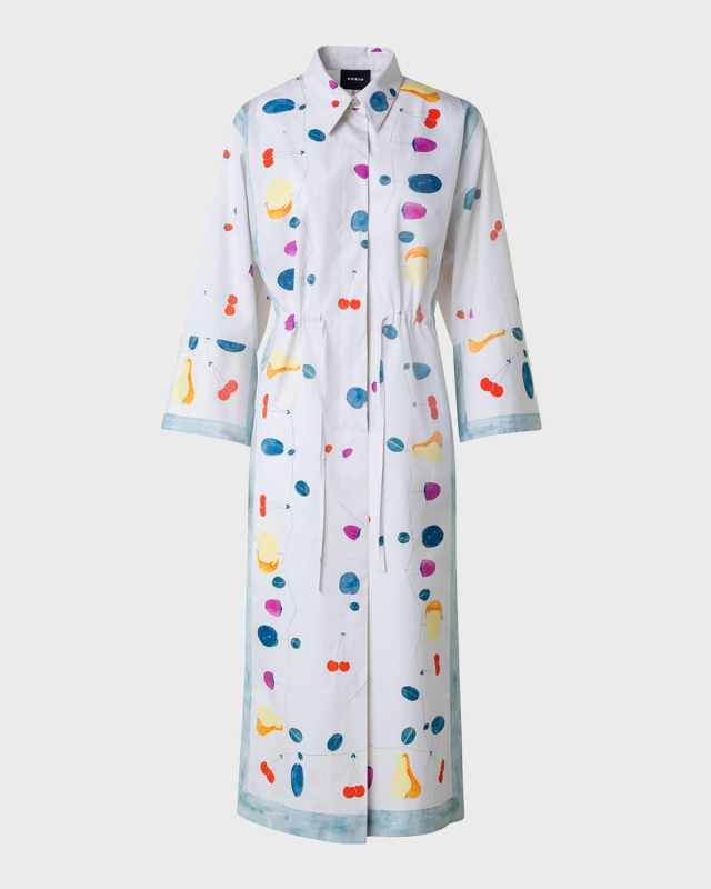Fruits Printed Cotton Poplin Midi Shirtdress