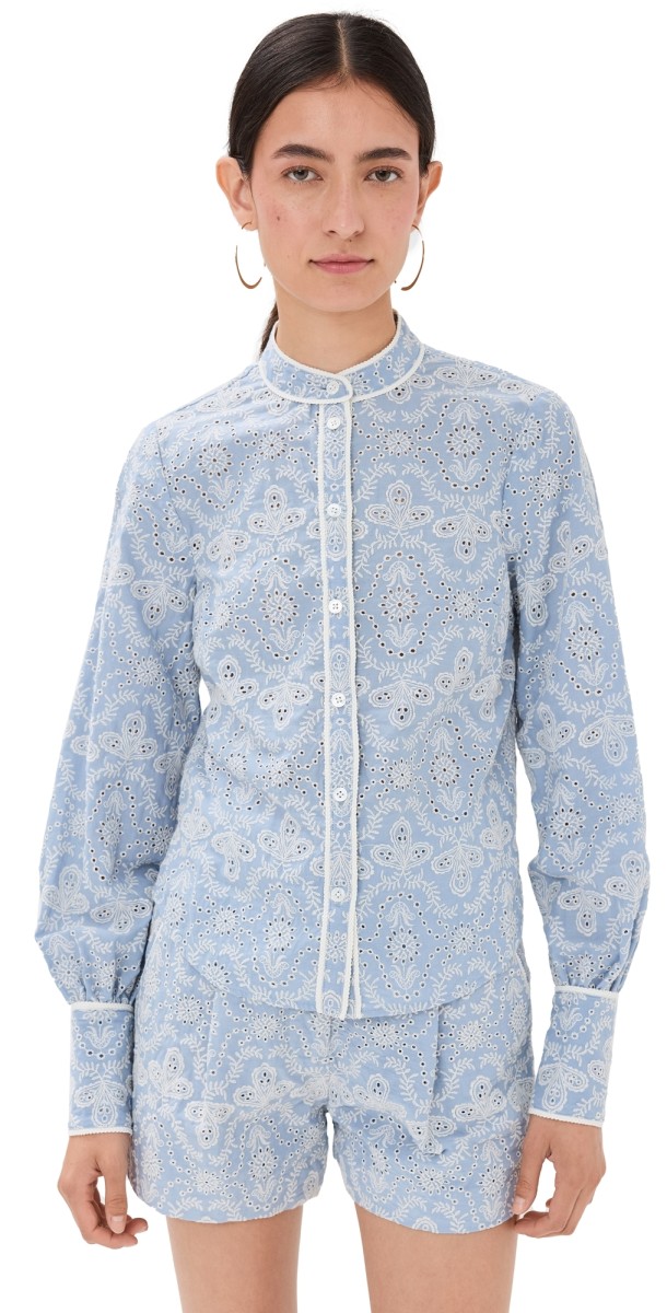 Veronica Beard Thorp Blouse Blue/Ecru