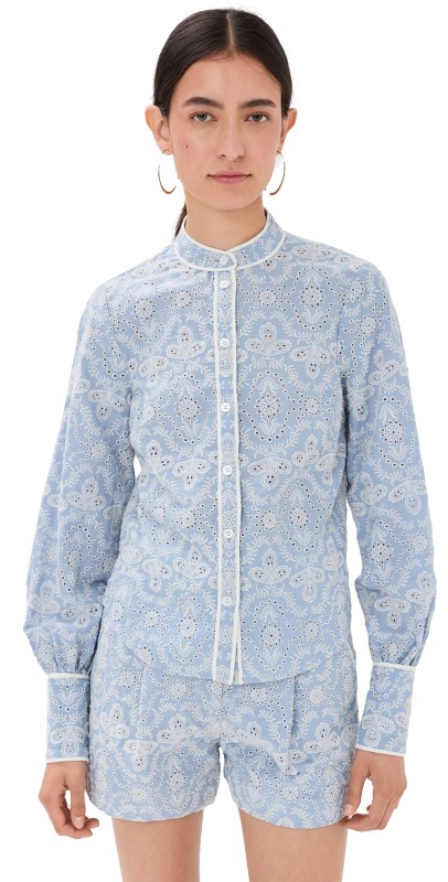 Veronica Beard Thorp Blouse Blue/Ecru