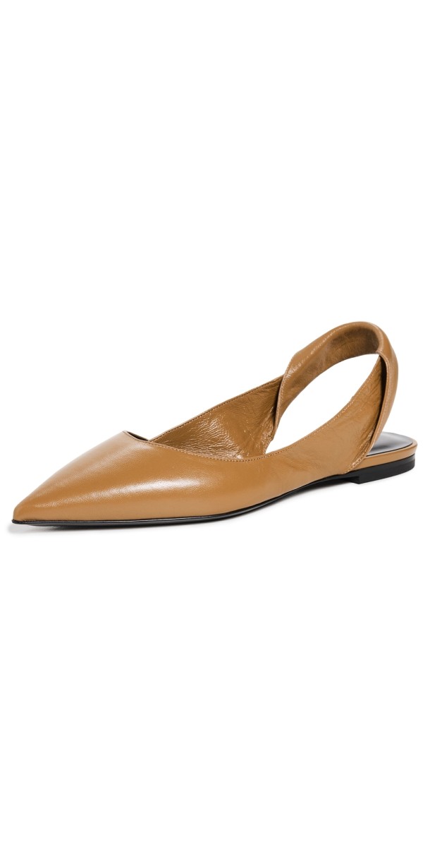 BY FAR Yasha Sparrow Creased Leather Flats Sparrow