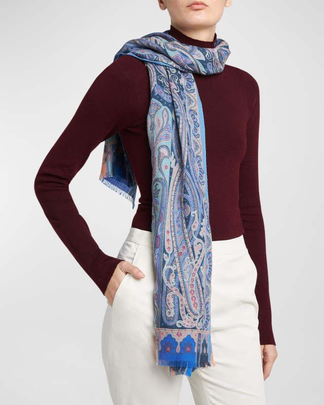 Paisley Print Silk & Cashmere Scarf