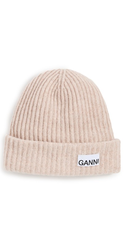 GANNI Rib Knit Beanie Brazilian Sand
