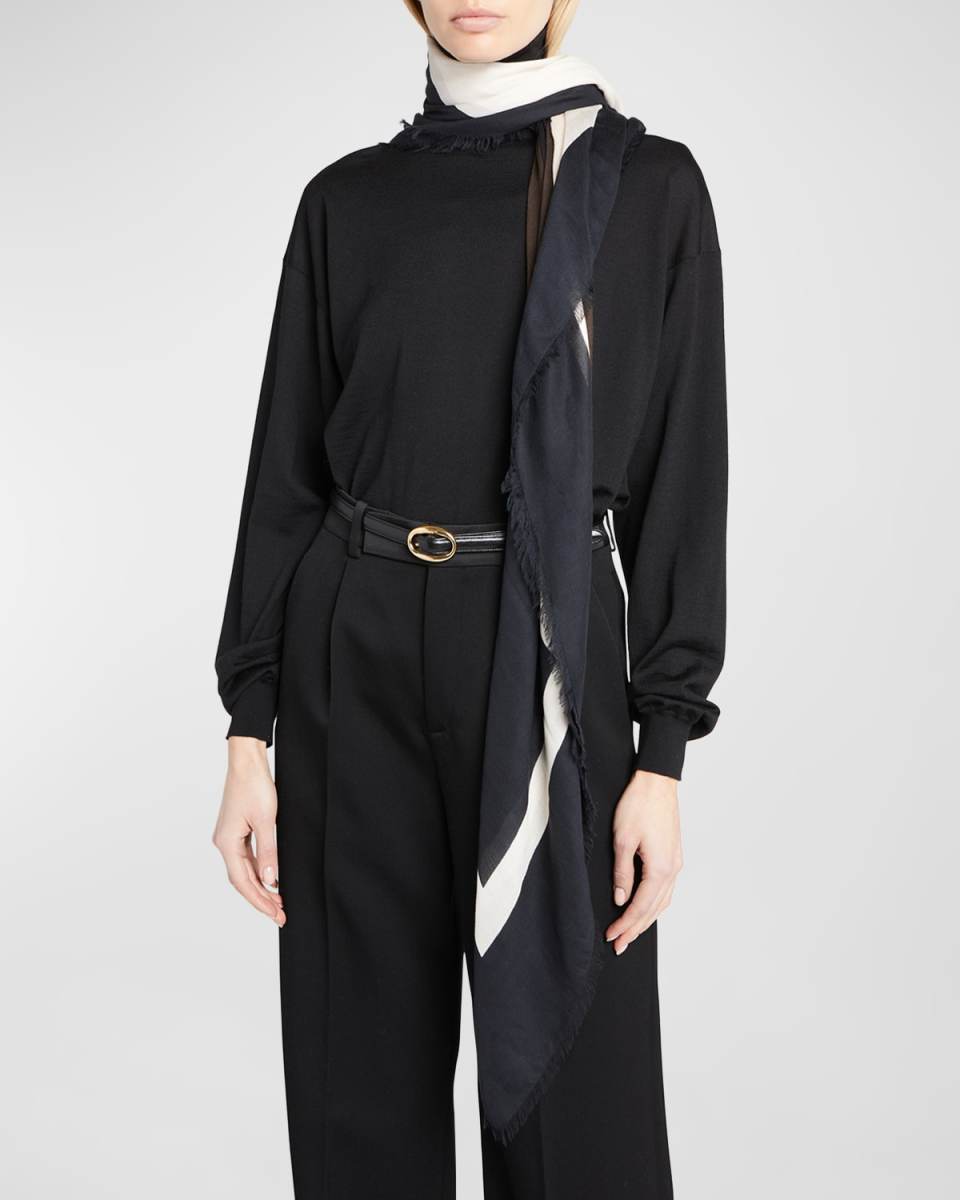Grand Carre Jacquard Silk-Wool Scarf