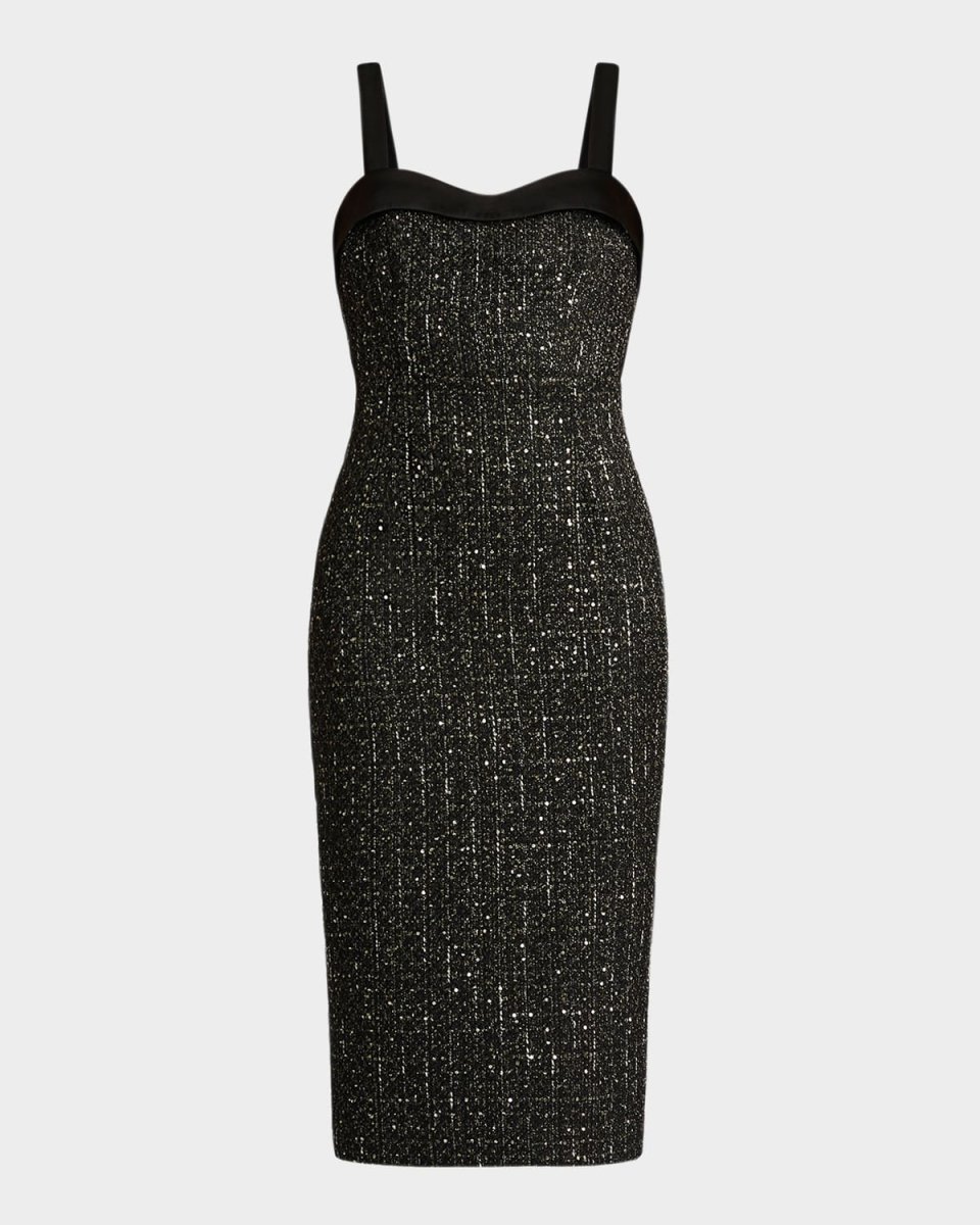 Sweetheart Sequin Tweed Midi Dress