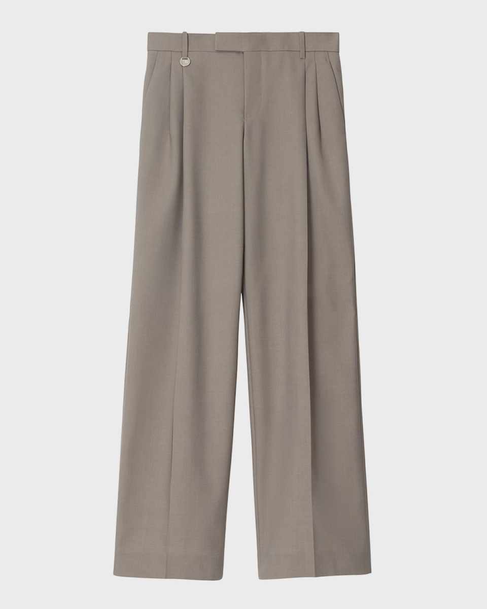 Pintuck Straight Leg Wool Trousers