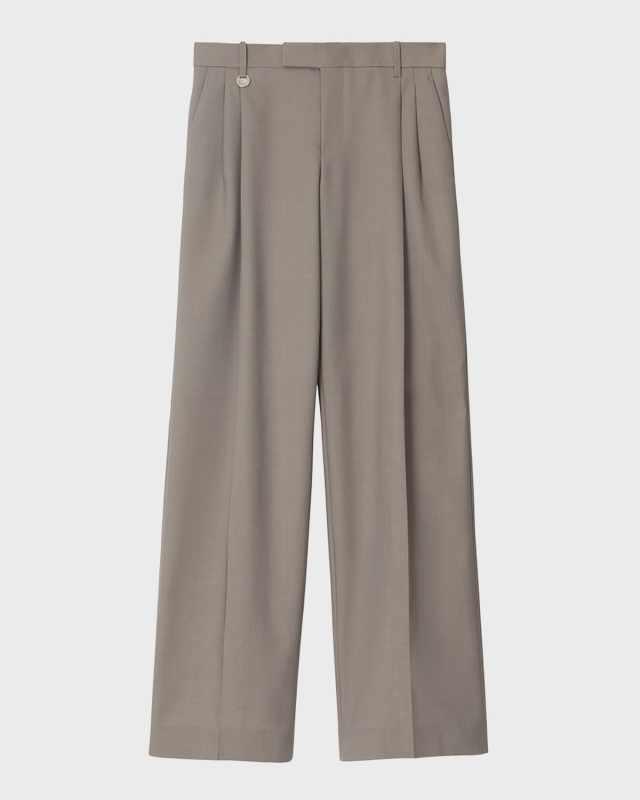 Pintuck Straight Leg Wool Trousers