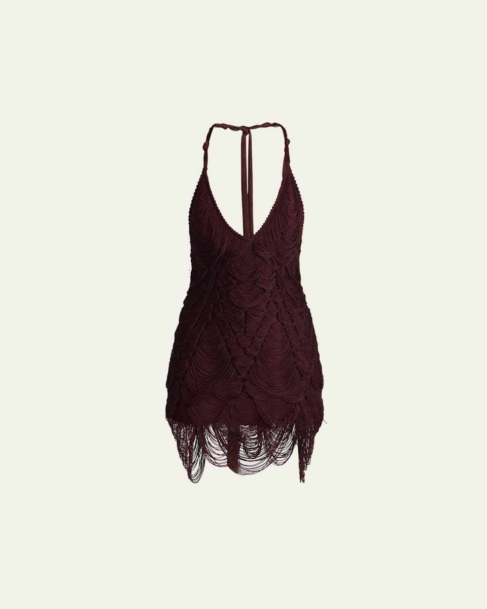 Halter Silk Weaved Fringe Mini Dress