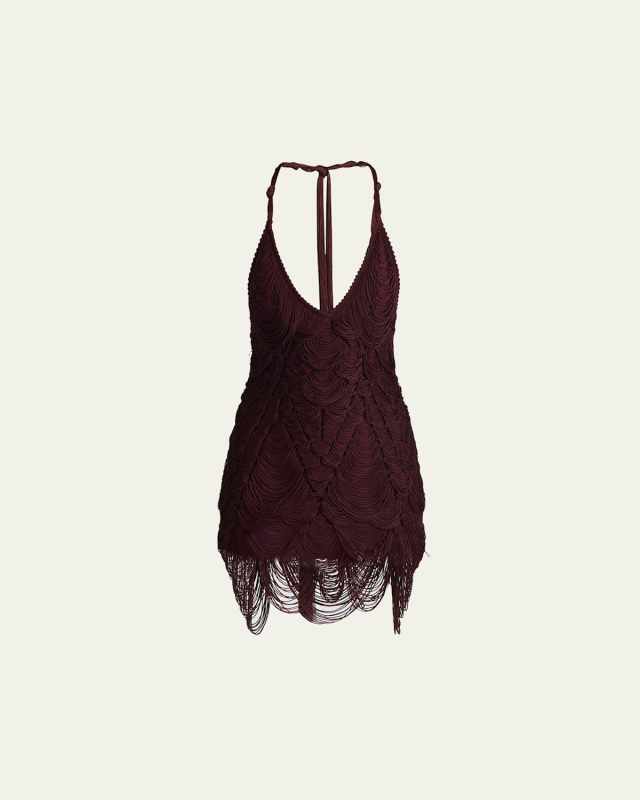 Halter Silk Weaved Fringe Mini Dress