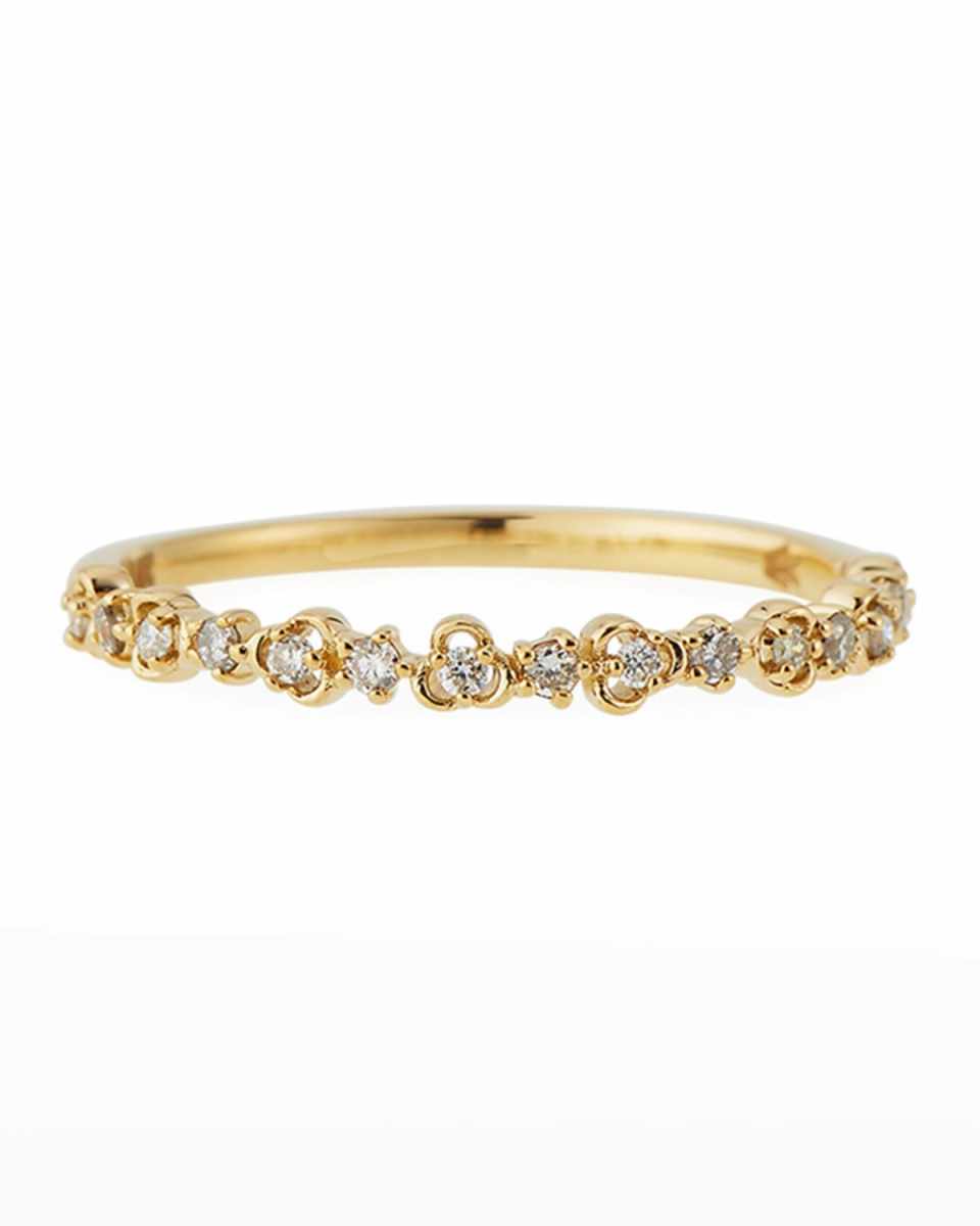 14k Yellow Gold White Diamond Vine Ring, Size
