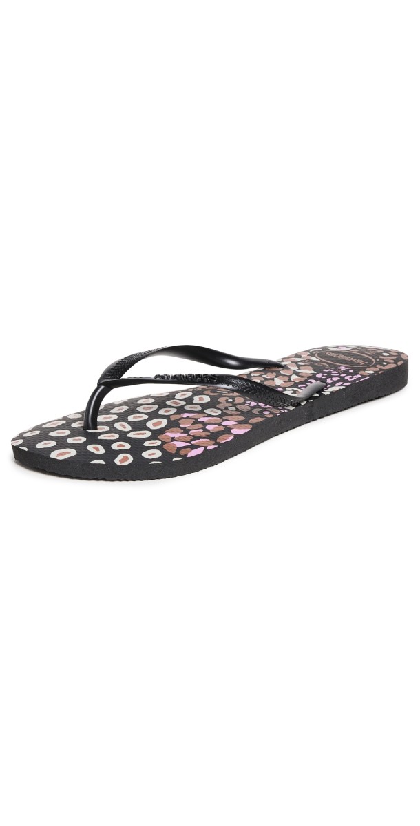 Havaianas Slim Animals Sandals Black/Pink Lemonade