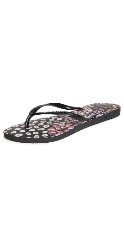 Havaianas Slim Animals Sandals Black/Pink Lemonade