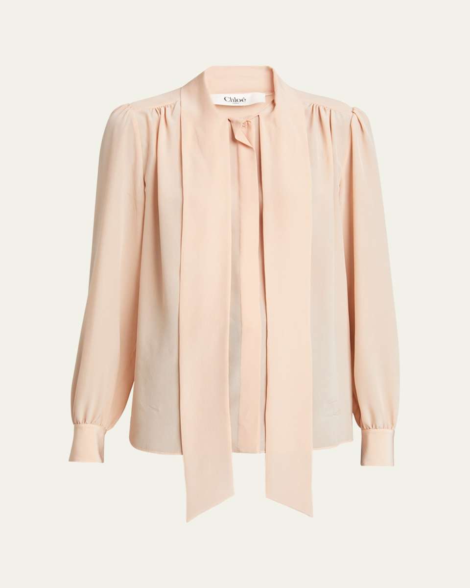 Scarf-Neck Silk Georgette Blouse