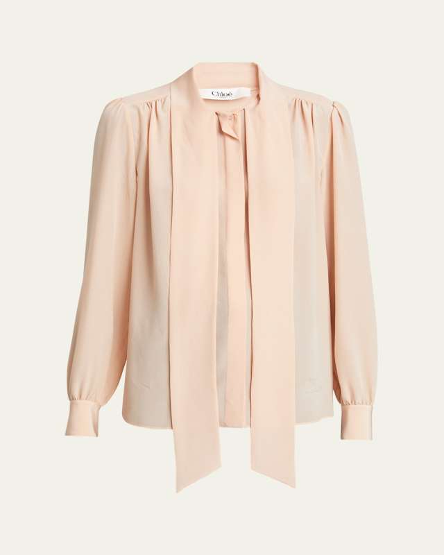 Scarf-Neck Silk Georgette Blouse