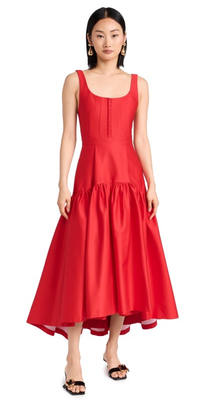 alice + olivia Diana Sleeveless Structured Midi Dress Bright Ruby